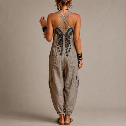 Women’s Bohemian Linen Utility Jumpsuit