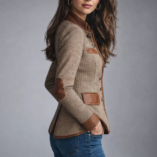Women’s Classic Tweed Jacket With Leather-Look Trim