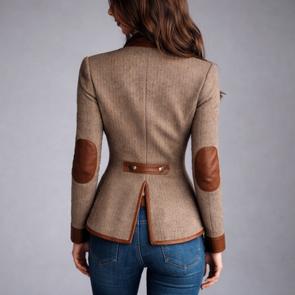 Women’s Classic Tweed Jacket With Leather-Look Trim