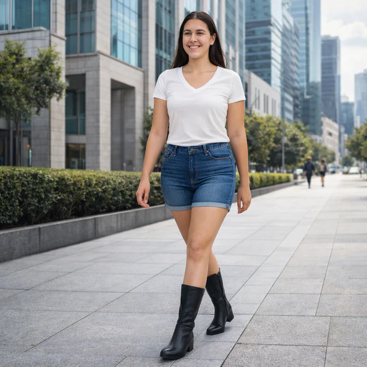 Women’s Mid Calf Side Zip Block Heel Boots