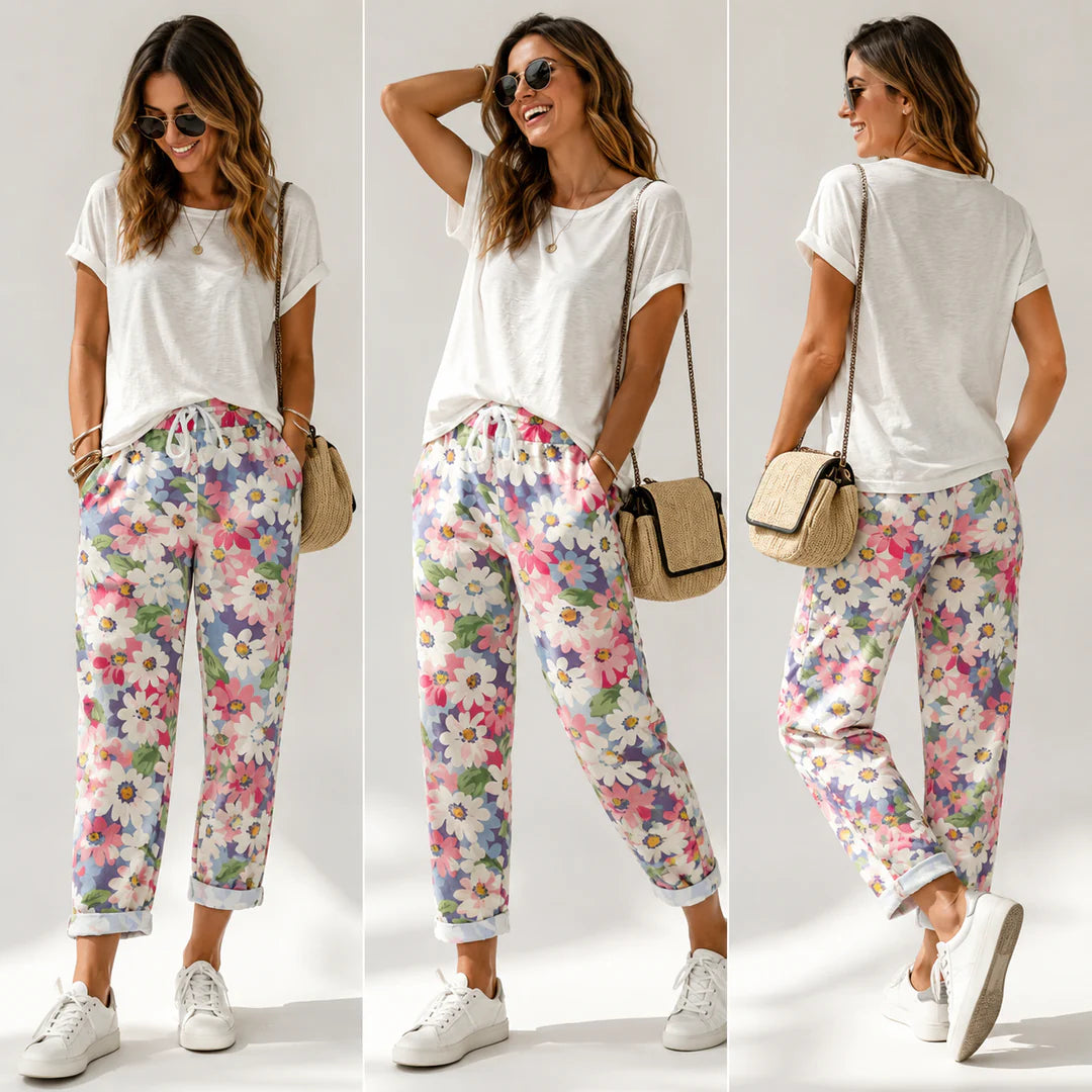 Women’s Floral Drawstring Tapered Trousers