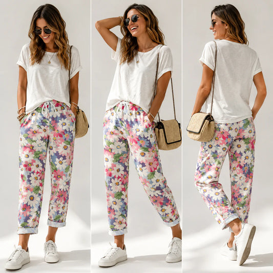 Women’s Floral Drawstring Tapered Trousers