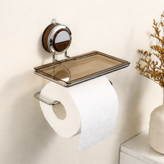 No-Drill Toilet Roll Holder with Shelf