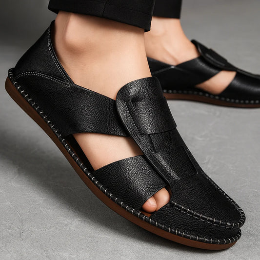 Men’s Leather-Look Comfort Slip-On Sandals