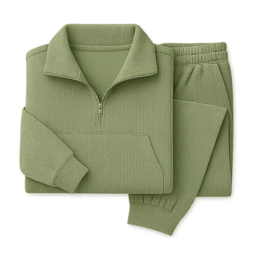 Women’s Ribbed Half-Zip Jogger Lounge Set