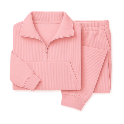 Women’s Ribbed Half-Zip Jogger Lounge Set