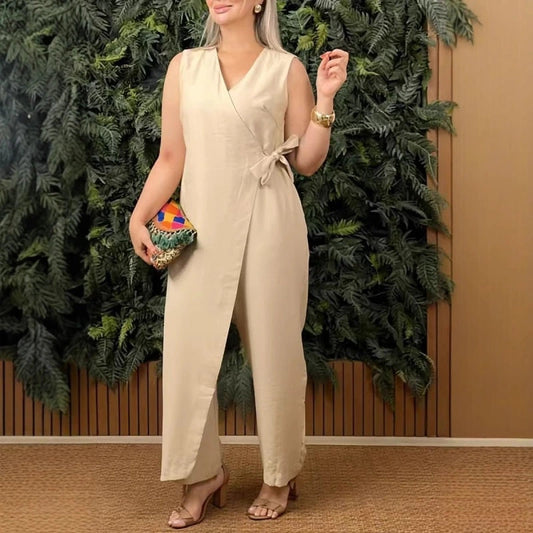 Women’s Sleeveless V-Neck Wrap Jumpsuit