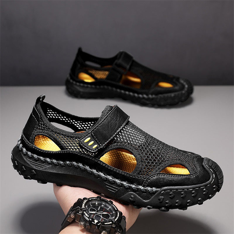 Men’s Breathable Mesh Leather-Look Comfort Walking Shoes