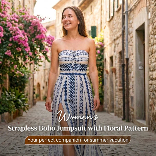 Women's Strapless Geometric Wide-Leg Jumpsuit