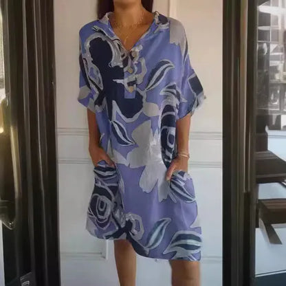 Linen-Feel Printed Summer Dress