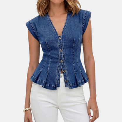 Women’s Pleated Button-Front Denim Vest