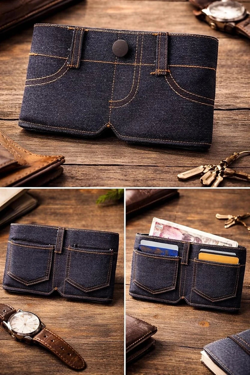 Denim Inspired Mini Folding Wallet