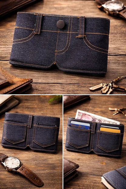 Denim Inspired Mini Folding Wallet