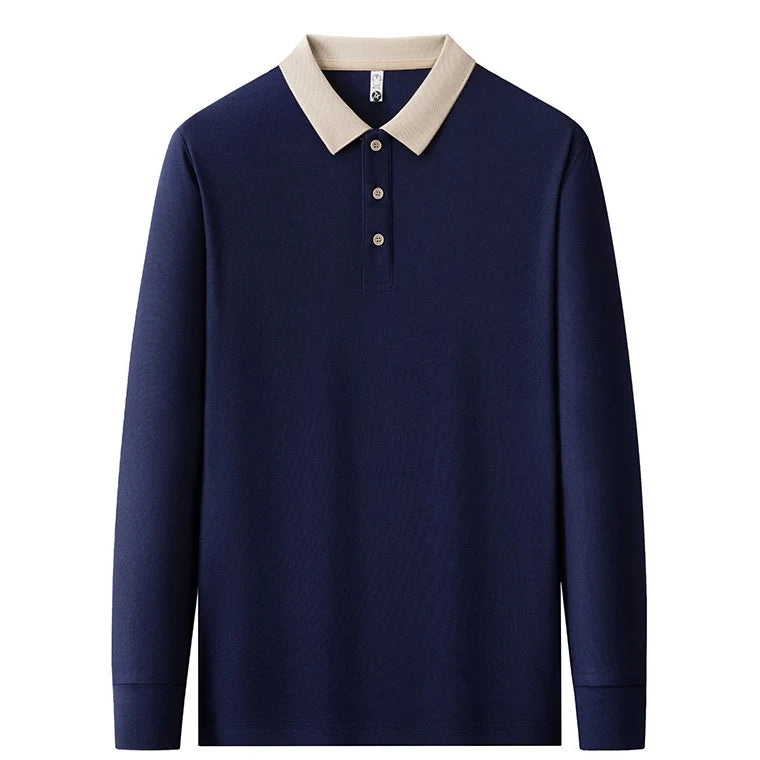 Men's Textured Long Sleeve Polo Shirt