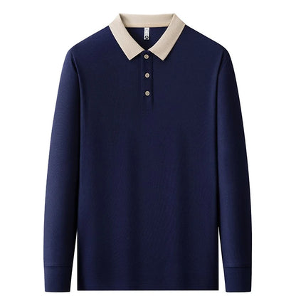 Men's Textured Long Sleeve Polo Shirt