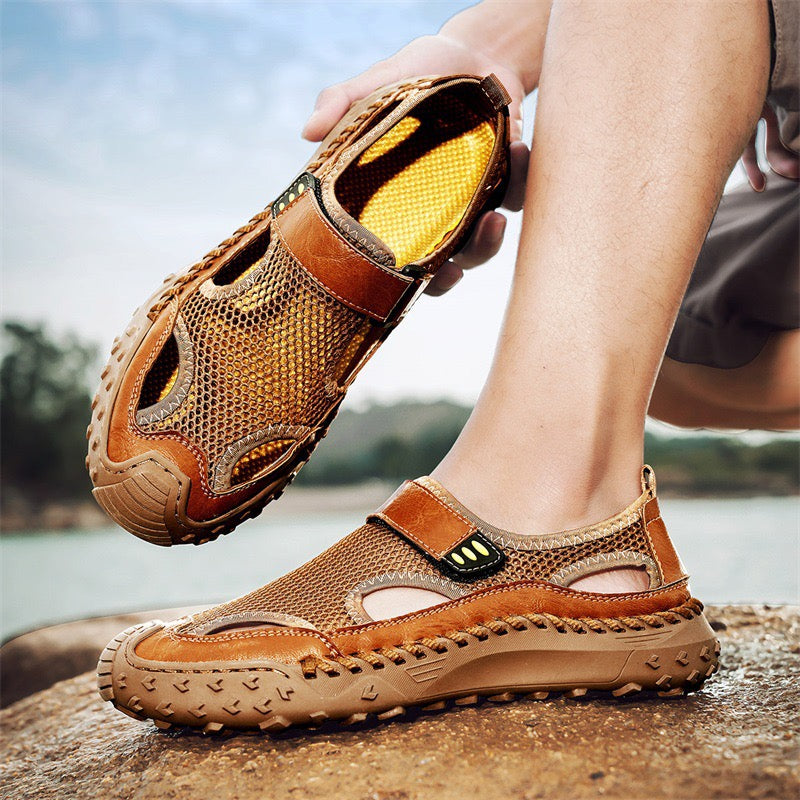 Men’s Breathable Mesh Leather-Look Comfort Walking Shoes