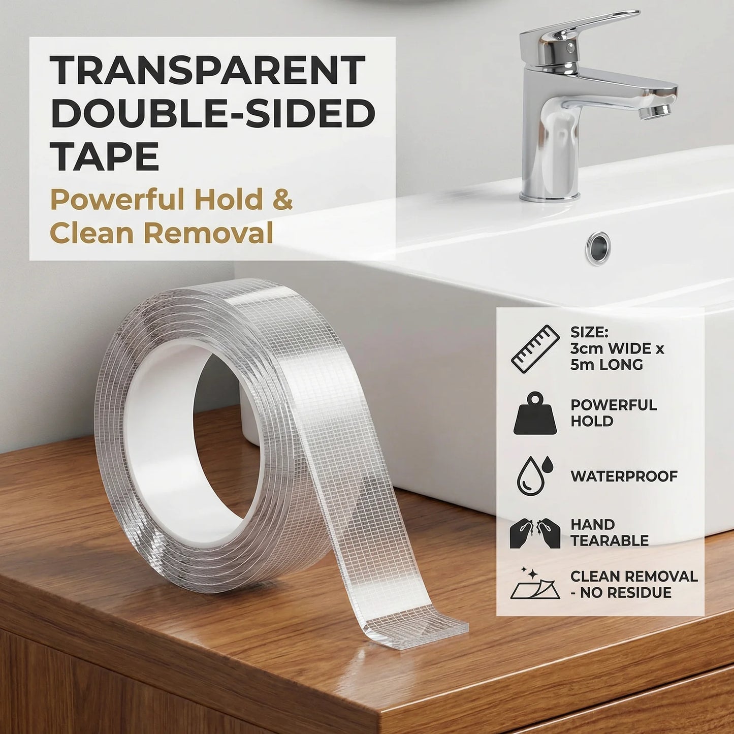Clear Reusable Mounting Tape – Strong Hold & Clean Removal