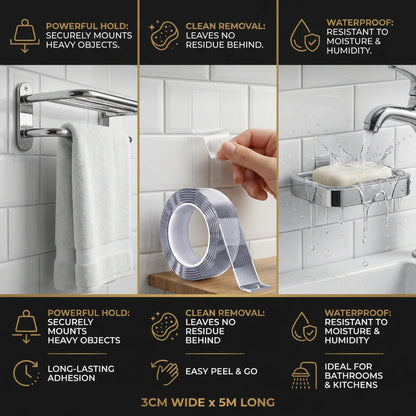 Clear Reusable Mounting Tape – Strong Hold & Clean Removal