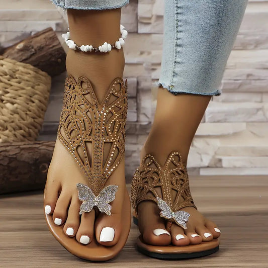 Rhinestone Butterfly Slide Sandals