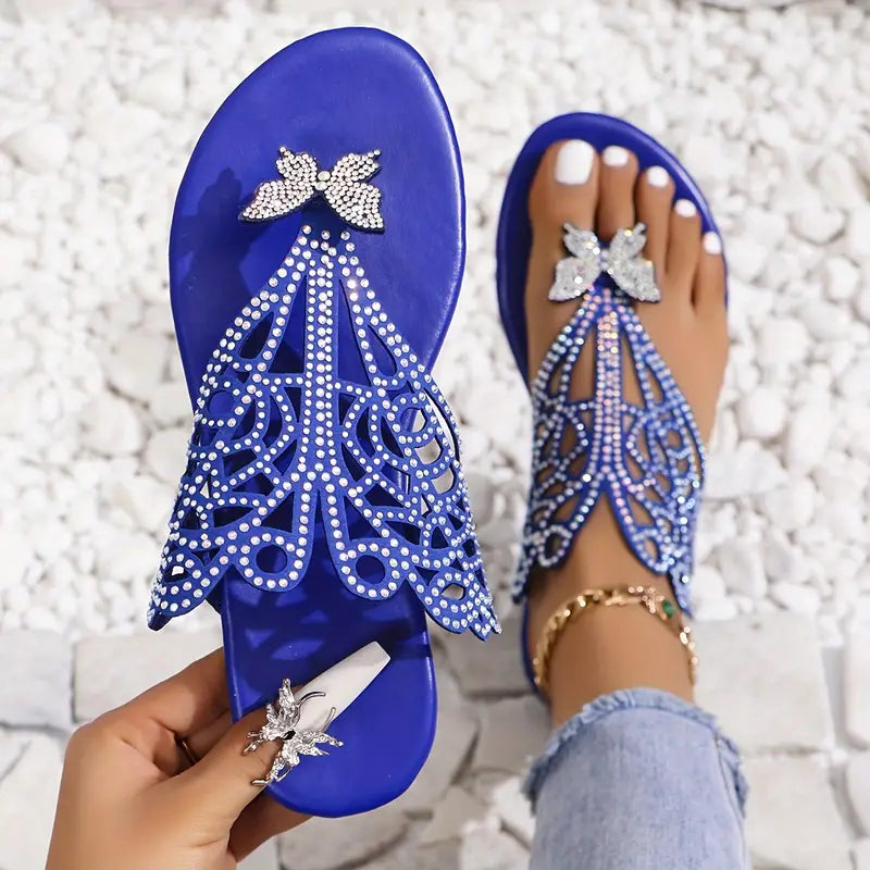 Rhinestone Butterfly Slide Sandals