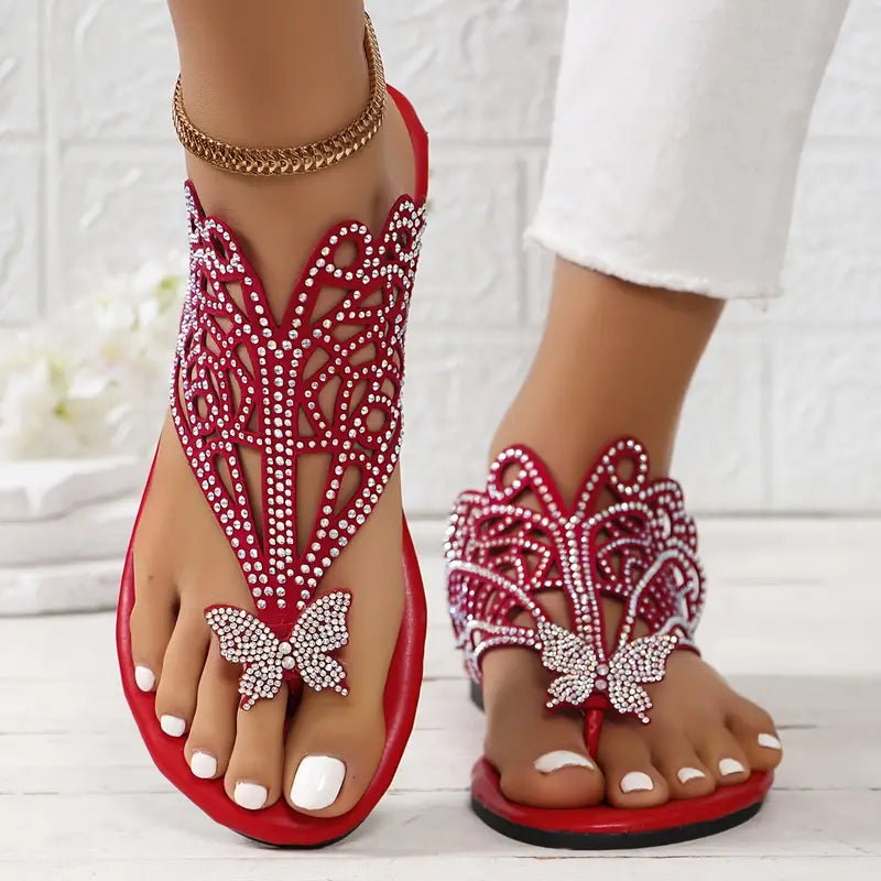 Rhinestone Butterfly Slide Sandals