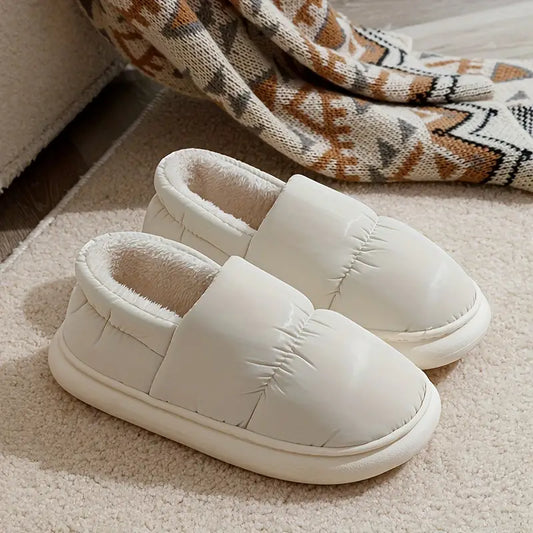 Plush Lined Winter Slippers, Cozy Slip-On Soft Sole Shoes