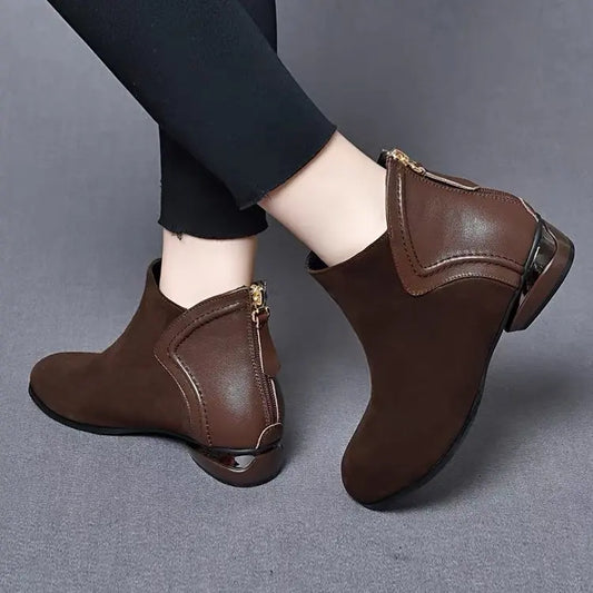 New Cashmere-Like & Leather-Look Spliced Low Heel Martin Boots