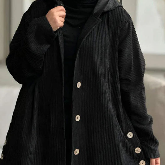 Casual Solid Color Thick Coat with Hood and Button Closure