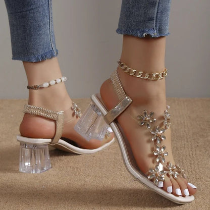 Women's Floral Embellished Clear-Heel Sandals