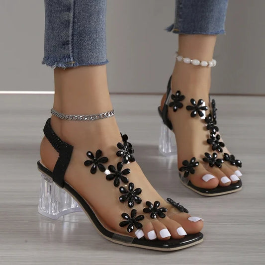 Women's Floral Embellished Clear-Heel Sandals