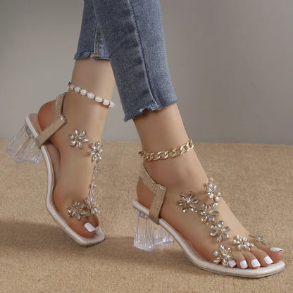 Women's Floral Embellished Clear-Heel Sandals