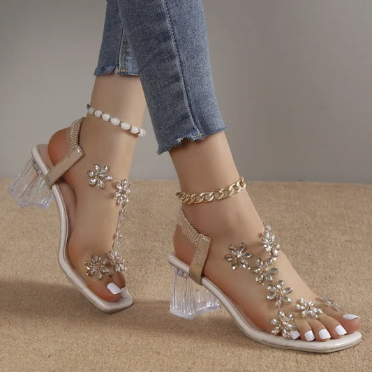 Women's Floral Embellished Clear-Heel Sandals