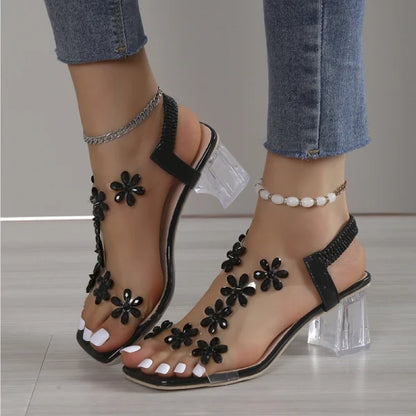 Women's Floral Embellished Clear-Heel Sandals