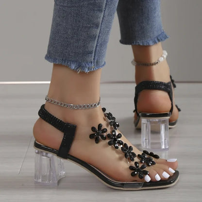 Women's Floral Embellished Clear-Heel Sandals