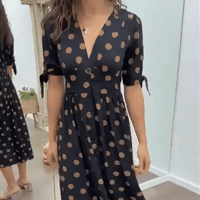 Women's Polka Dot Tie-Sleeve Midi Dress