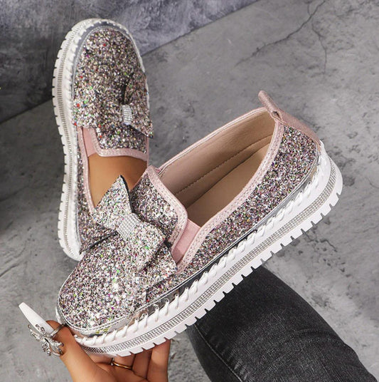 Women's Rhinestones Slip-On Bow Sneakers