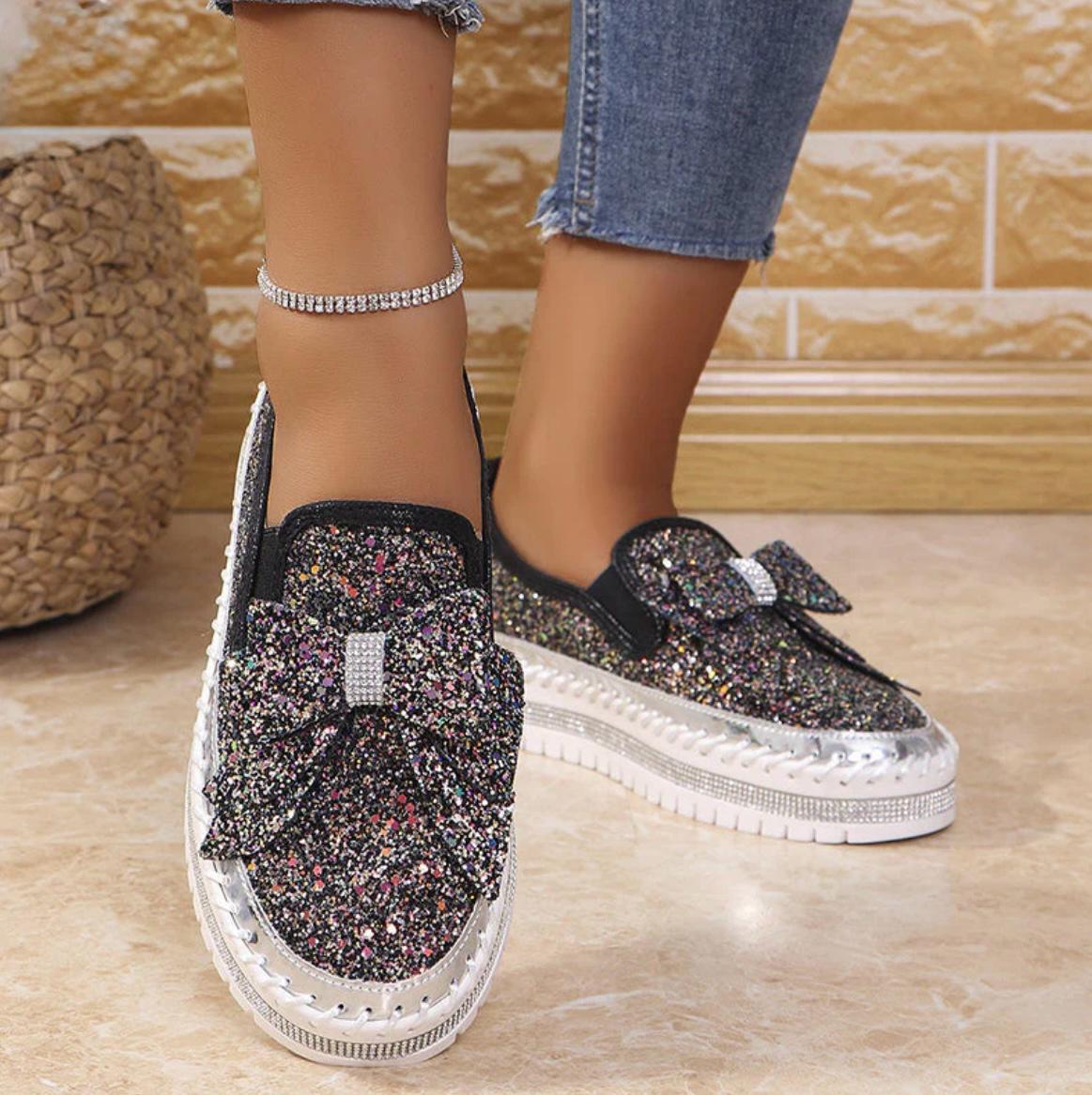 Women's Rhinestones Slip-On Bow Sneakers