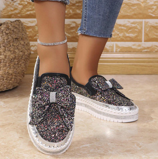 Women's Rhinestones Slip-On Bow Sneakers