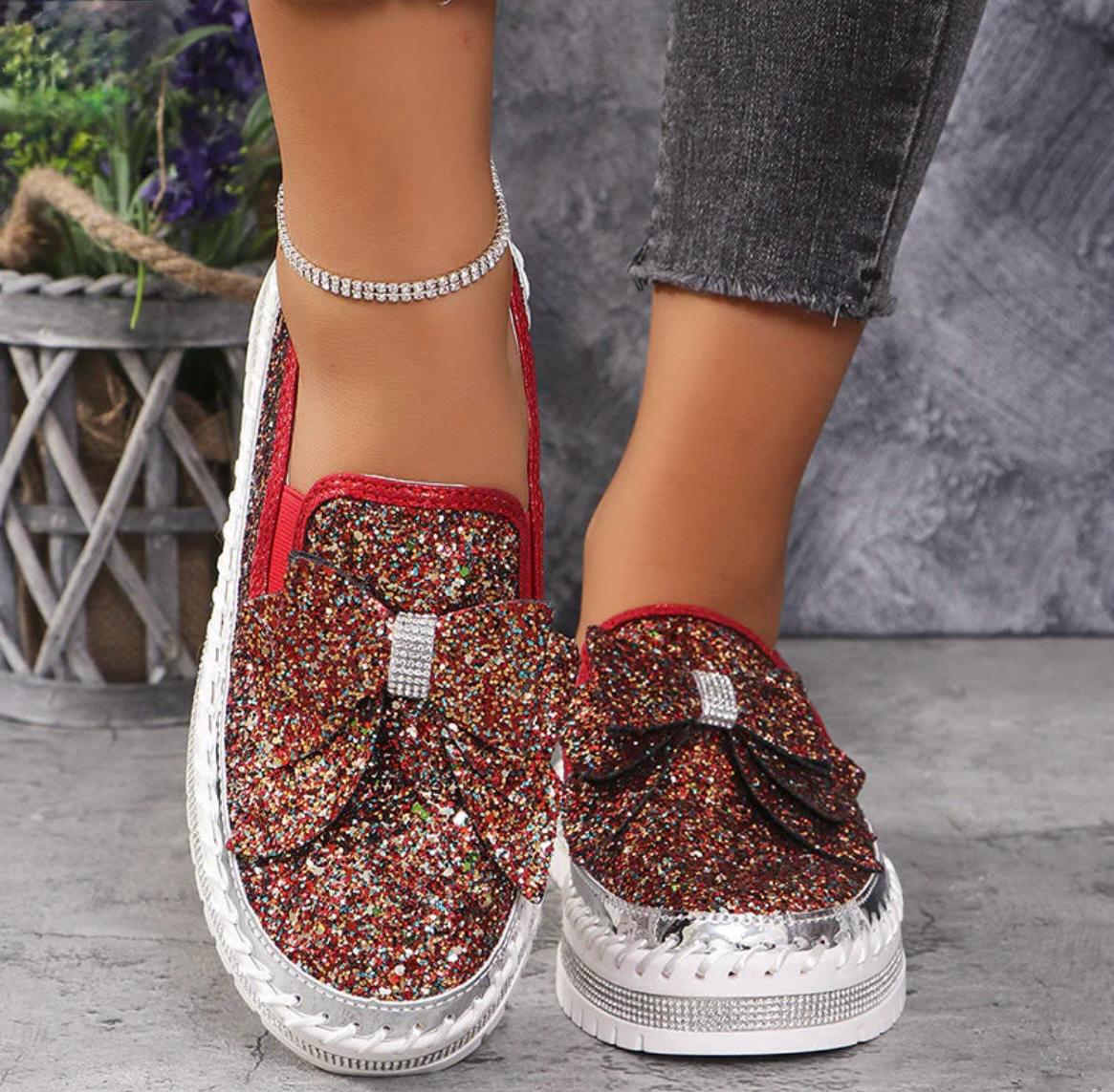 Women's Rhinestones Slip-On Bow Sneakers