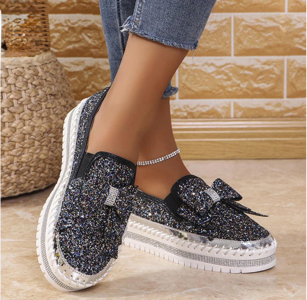 Women's Rhinestones Slip-On Bow Sneakers