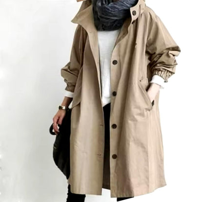 Women's Hooded Long Windbreaker Coat