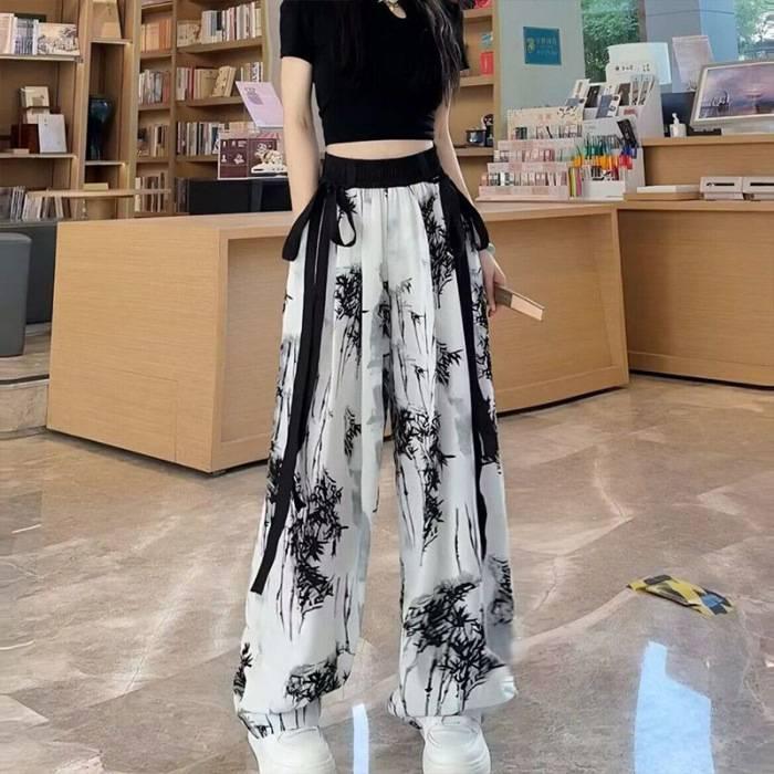 Tie-Dye Bamboo Chiffon Wide-Leg Pants