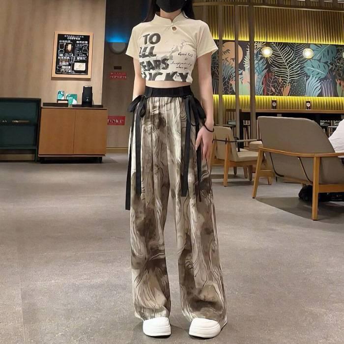 Tie-Dye Bamboo Chiffon Wide-Leg Pants