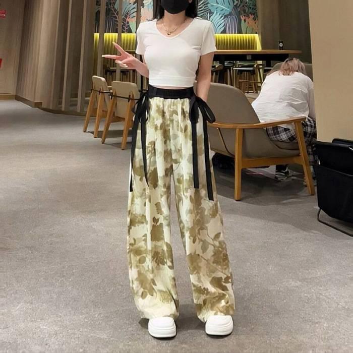 Tie-Dye Bamboo Chiffon Wide-Leg Pants