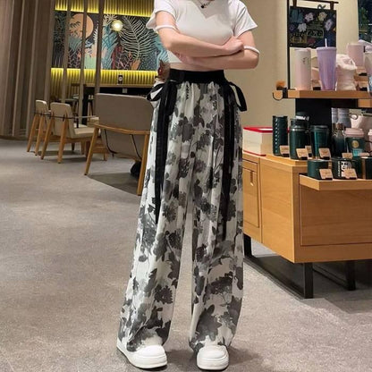 Tie-Dye Bamboo Chiffon Wide-Leg Pants