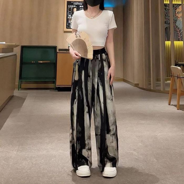 Tie-Dye Bamboo Chiffon Wide-Leg Pants