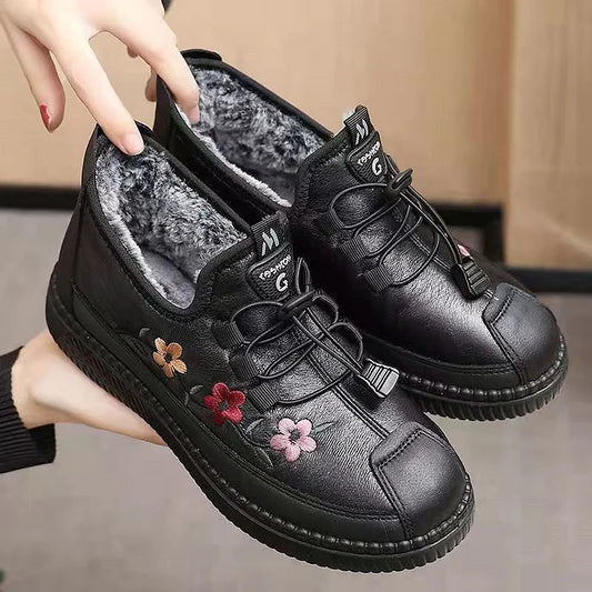 Leather-Look Fur Moccasins Women Loafers Soft Warm