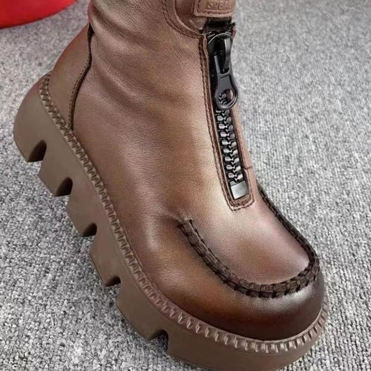 Women's Retro PU Leather-Look Warm Short Boots