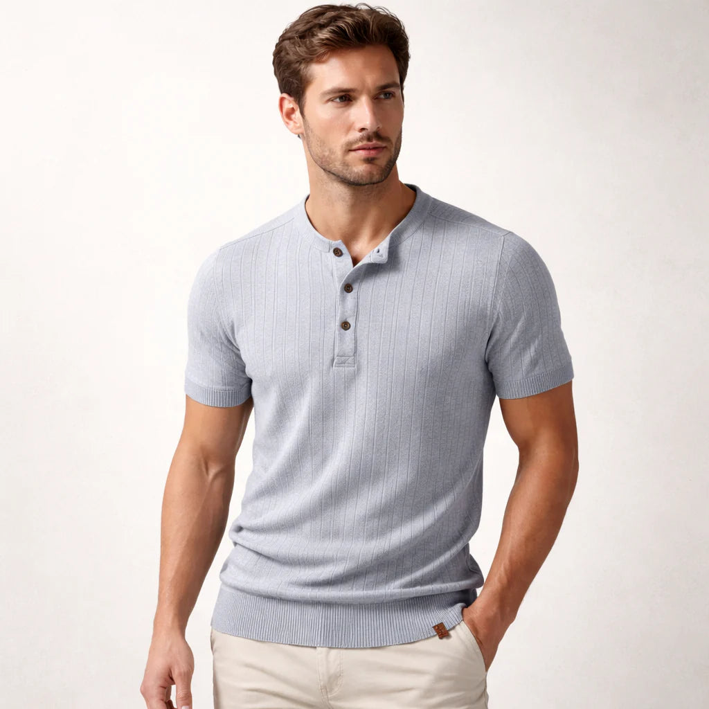 Men’s Vertical Ribbed Henley Knit T-Shirt