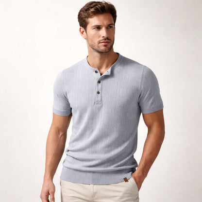 Men’s Vertical Ribbed Henley Knit T-Shirt